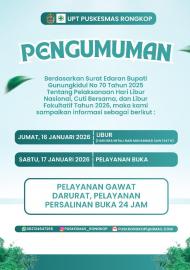 Pengumuman Layanan UPT Puskesmas Rongkop Selama Libur Nasional